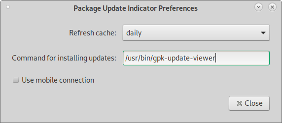Package Update Indicator Preferences (après)