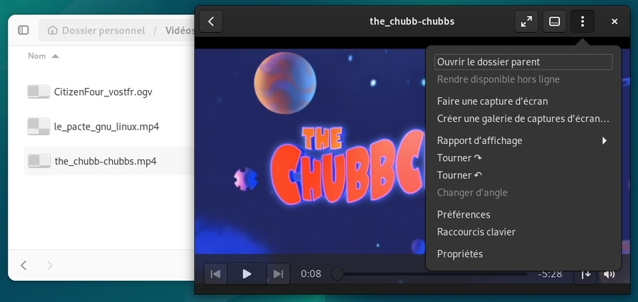 Totem : “Vidéos” et “Fichiers” sur Gnome-Shell