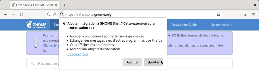 Ajouter l’intégration à Gnome Shell