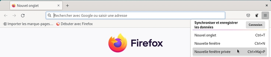 Firefox : lancer la navigation privée